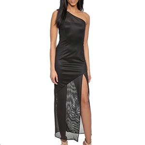 Kempner Black One Shoulder Mesh Cocktail Gown Size 2